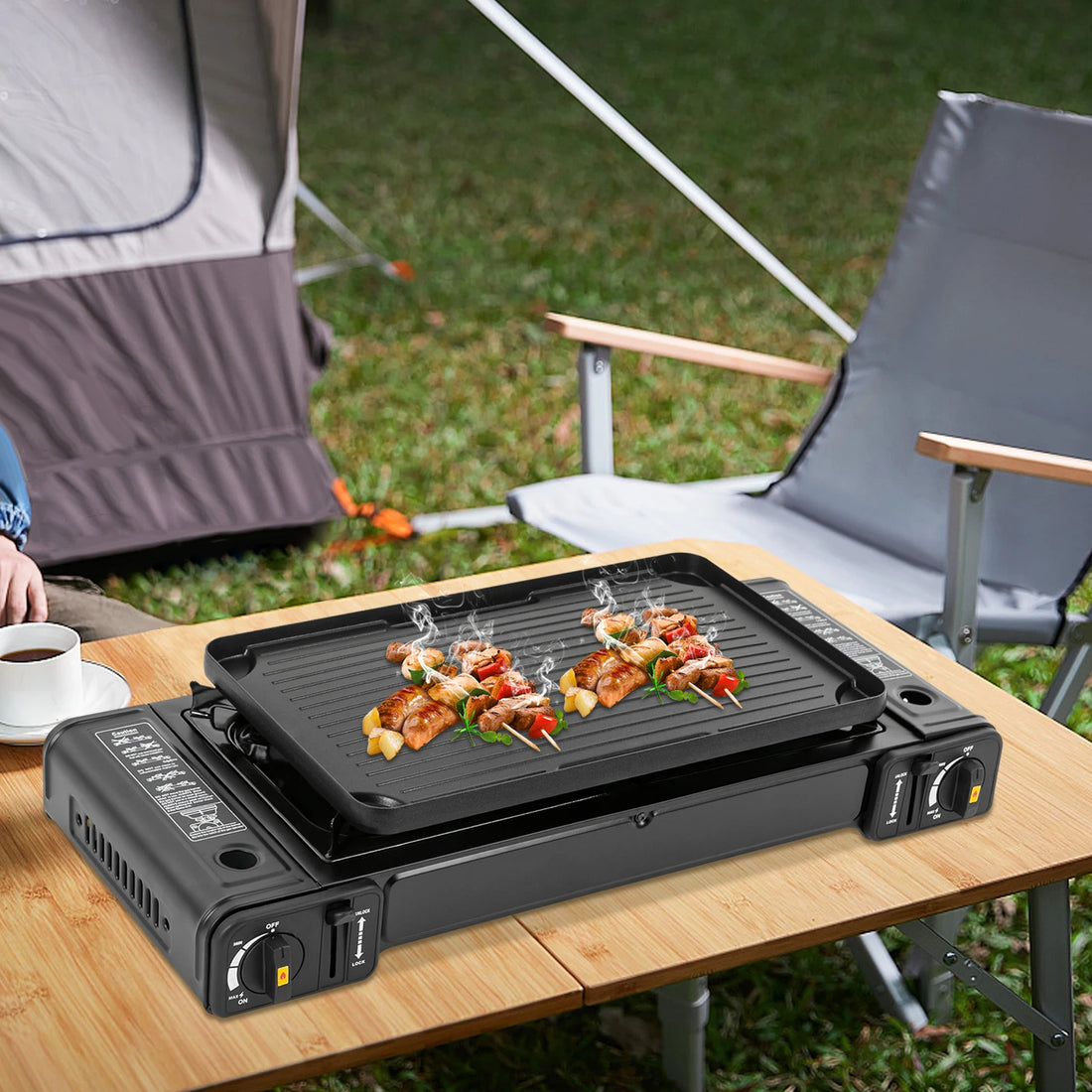 Double Head BBQ Gas stove with Baking Tray