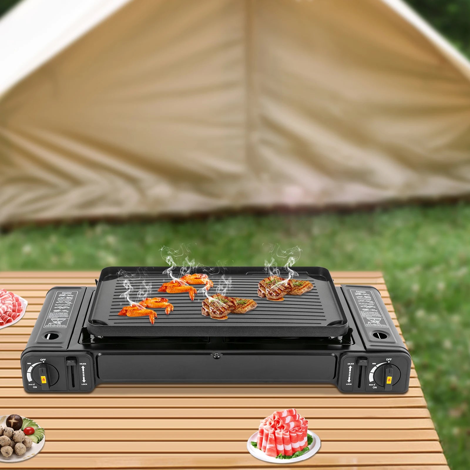 Double Head BBQ Gas stove with Baking Tray