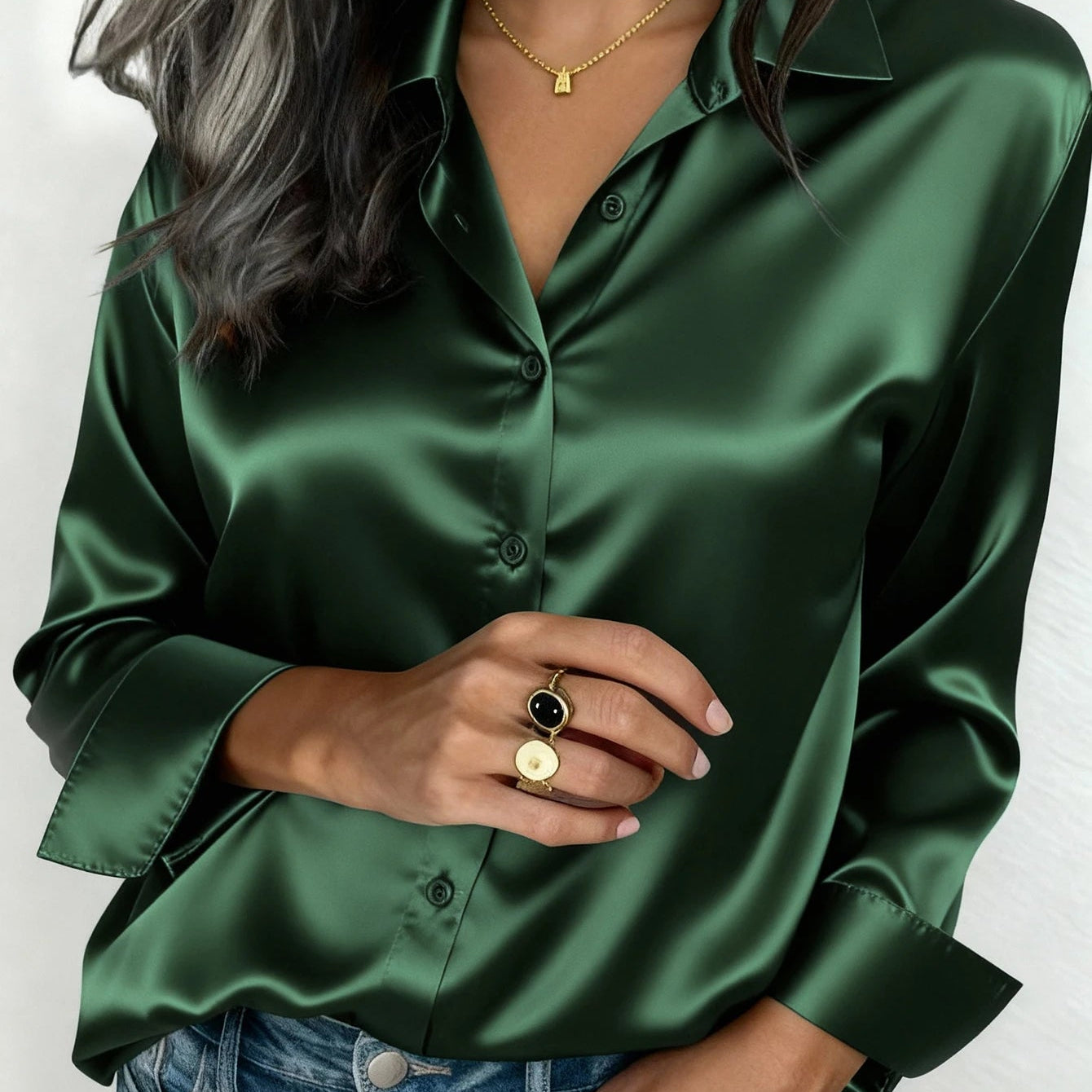 Women's Satin Button-Up Blouse