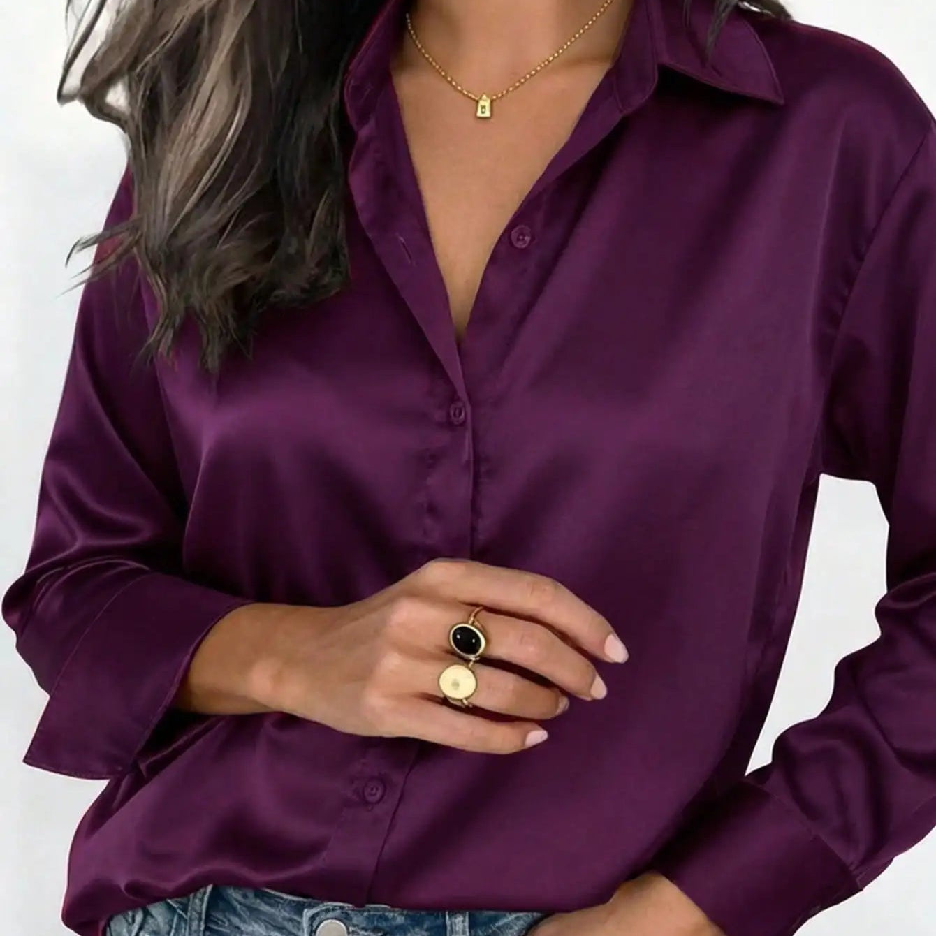 Women's Satin Button-Up Blouse