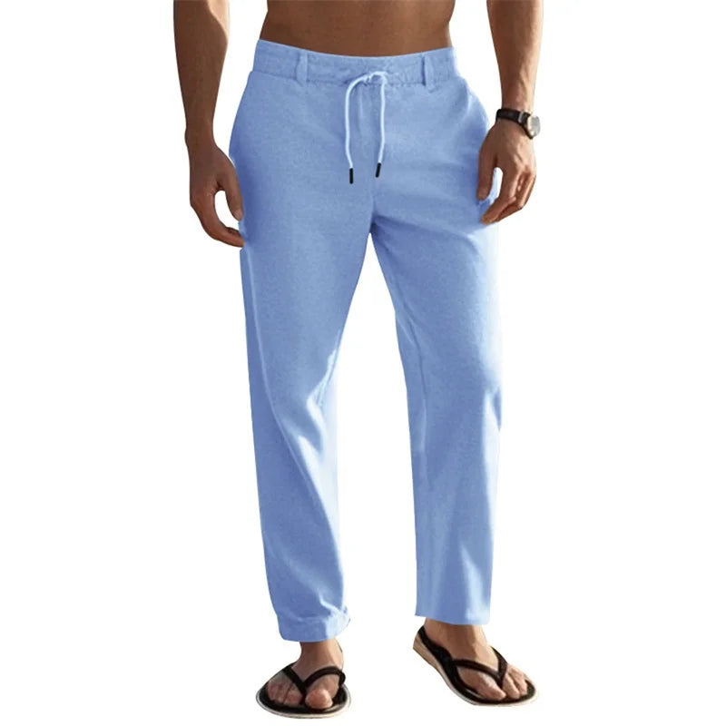 Men Lightweight Drawstring Linen Pant
