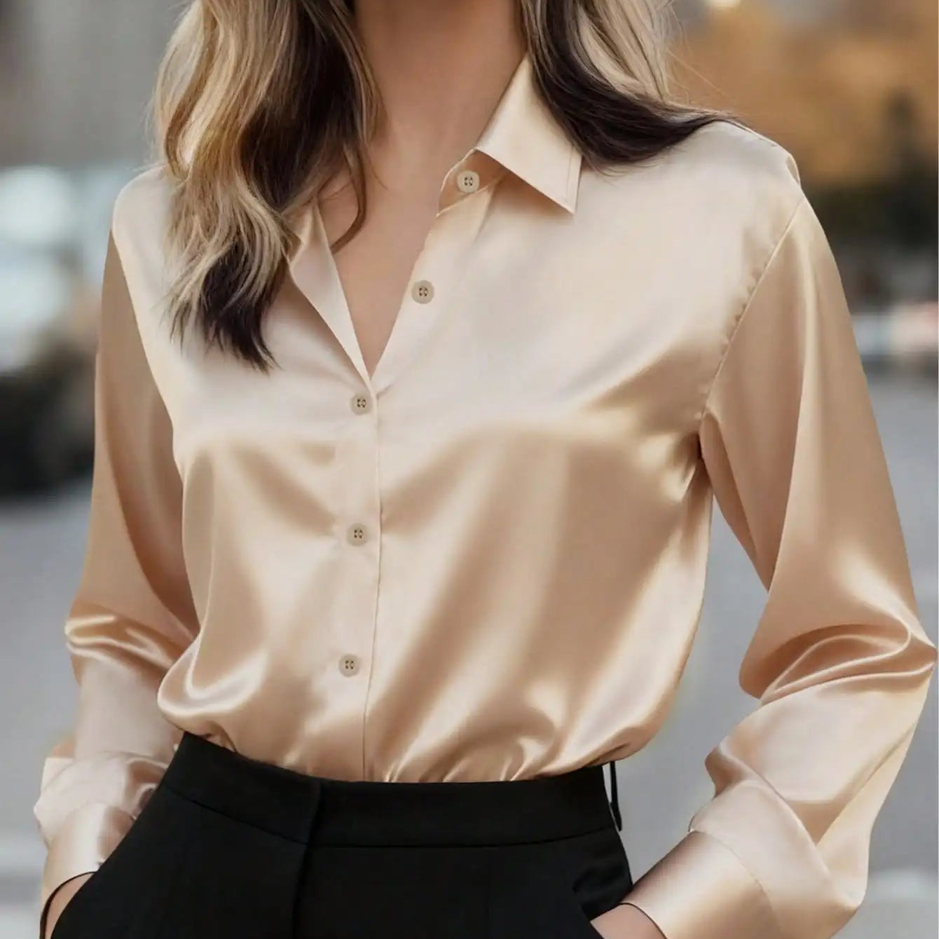 Women's Satin Button-Up Blouse