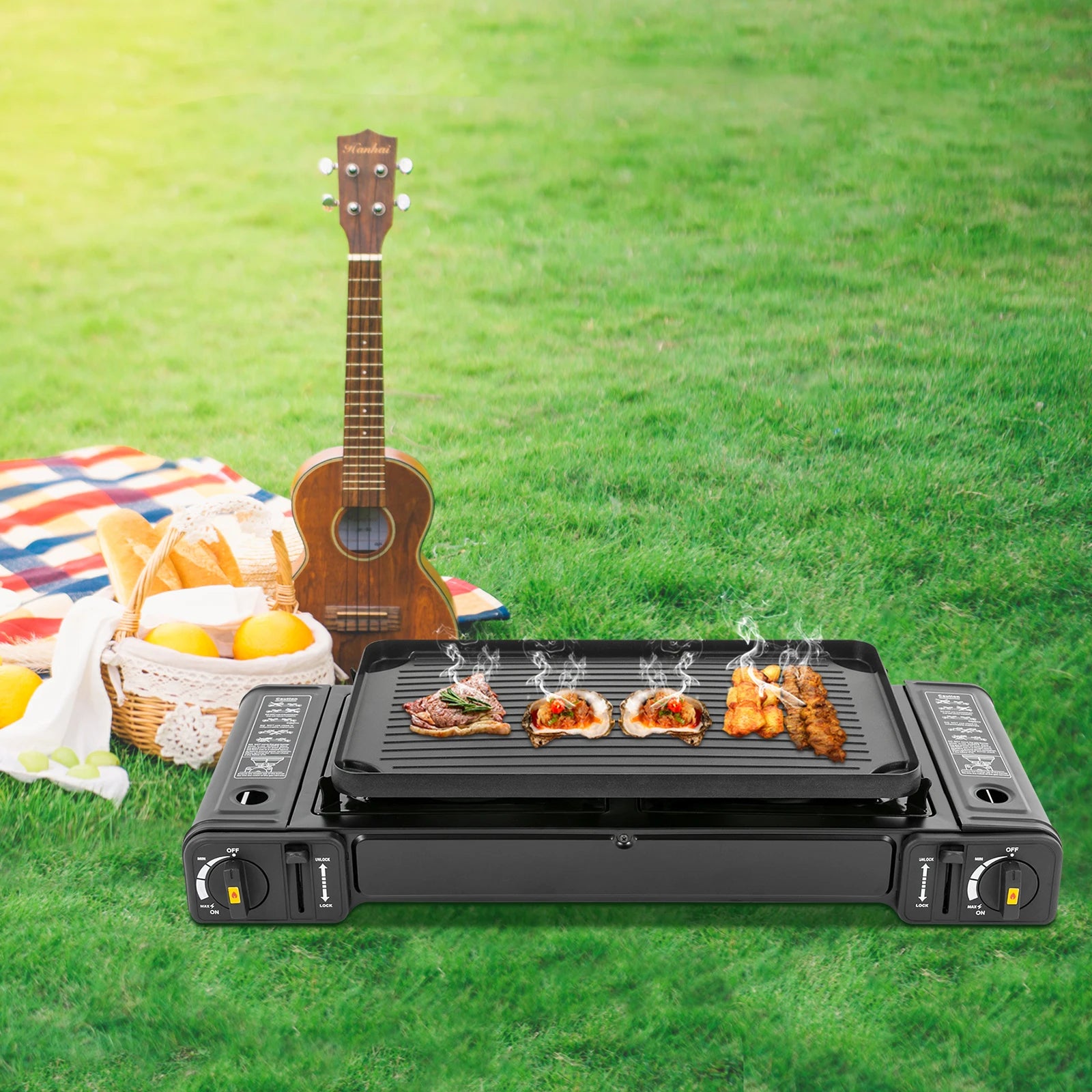 Double Head BBQ Gas stove with Baking Tray