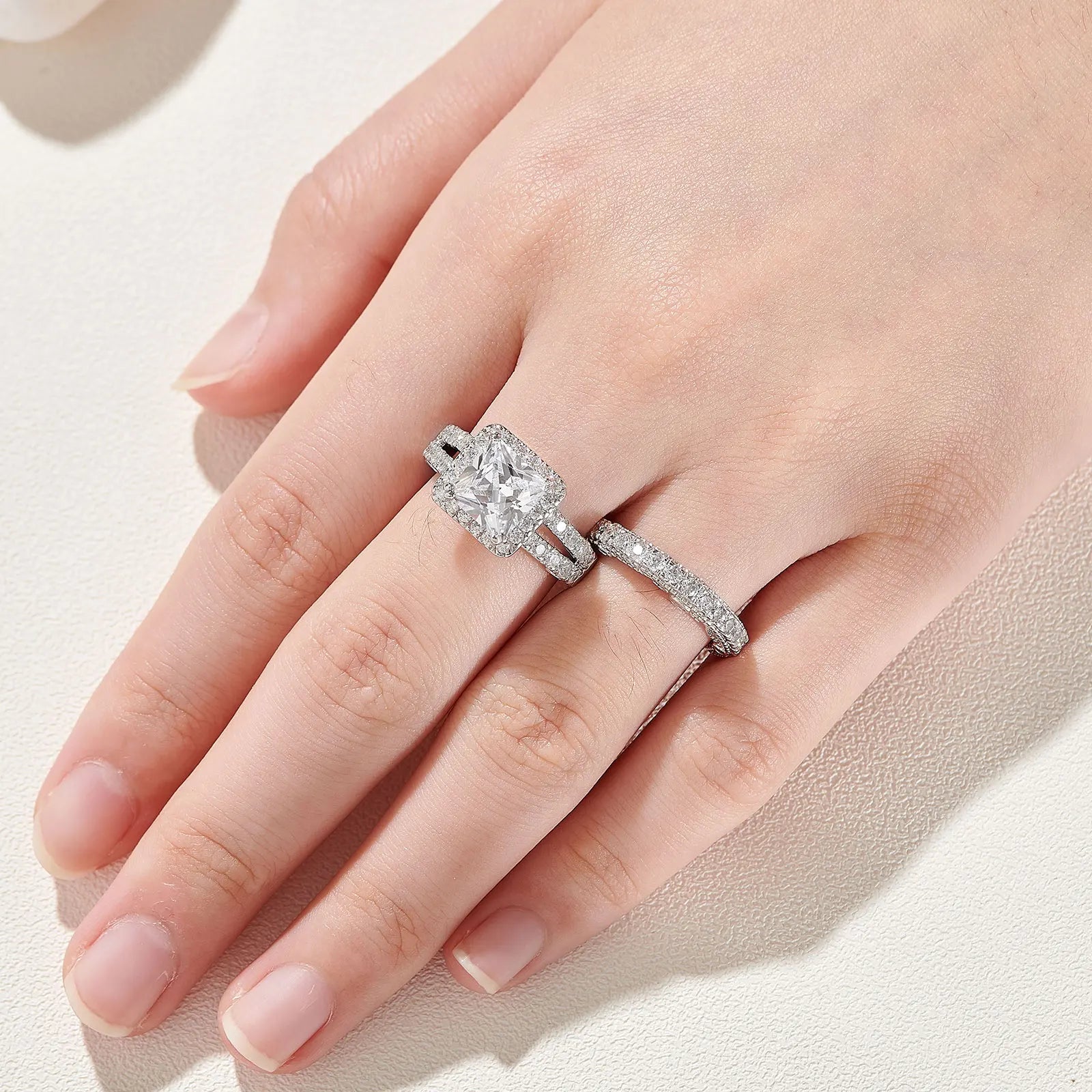 2Pcs Solid 925 Sterling Silver Wedding Rings