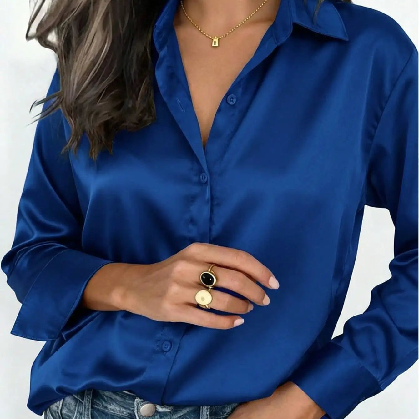 Women's Satin Button-Up Blouse
