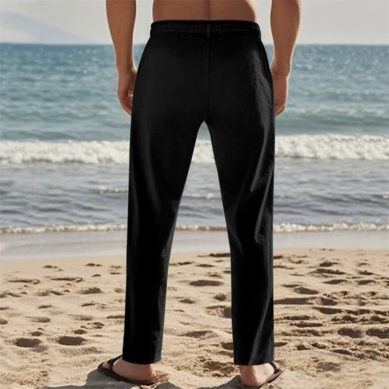 Men Lightweight Drawstring Linen Pant