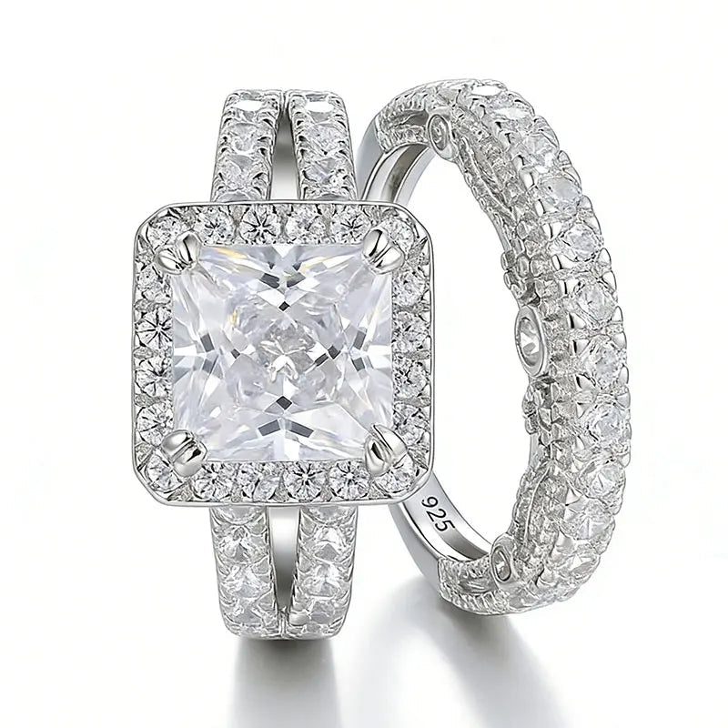 2Pcs Solid 925 Sterling Silver Wedding Rings