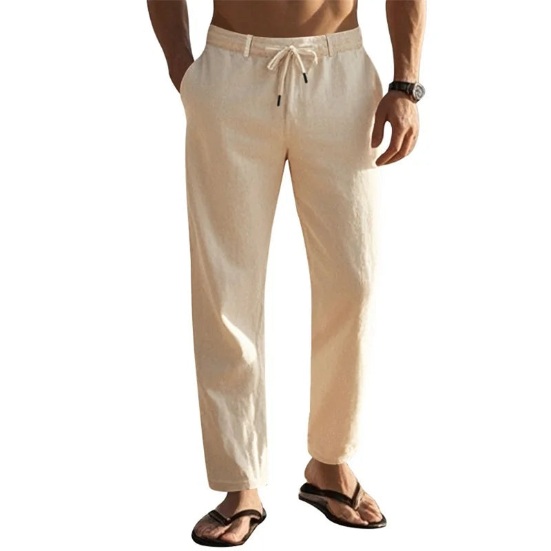 Men Lightweight Drawstring Linen Pant
