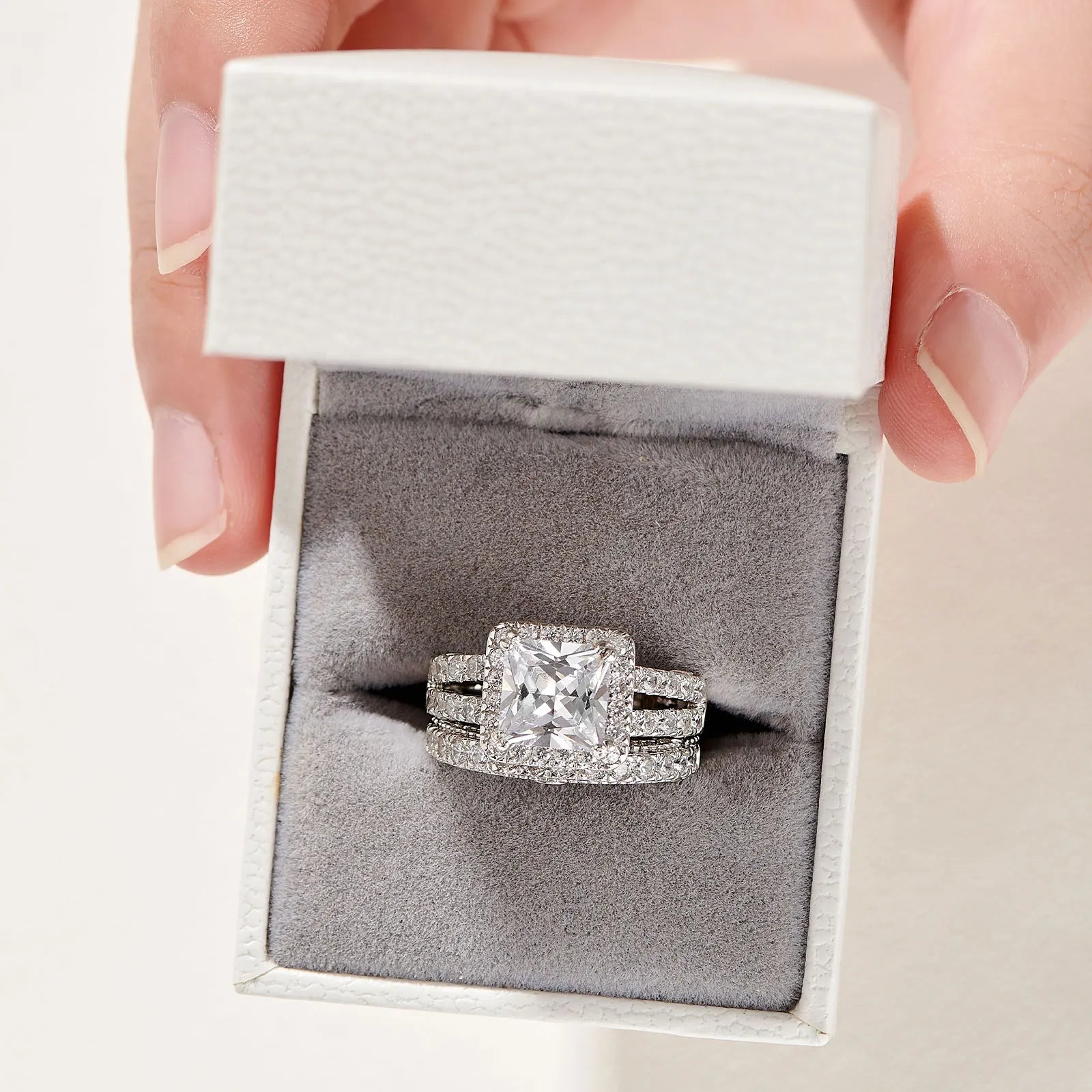 2Pcs Solid 925 Sterling Silver Wedding Rings
