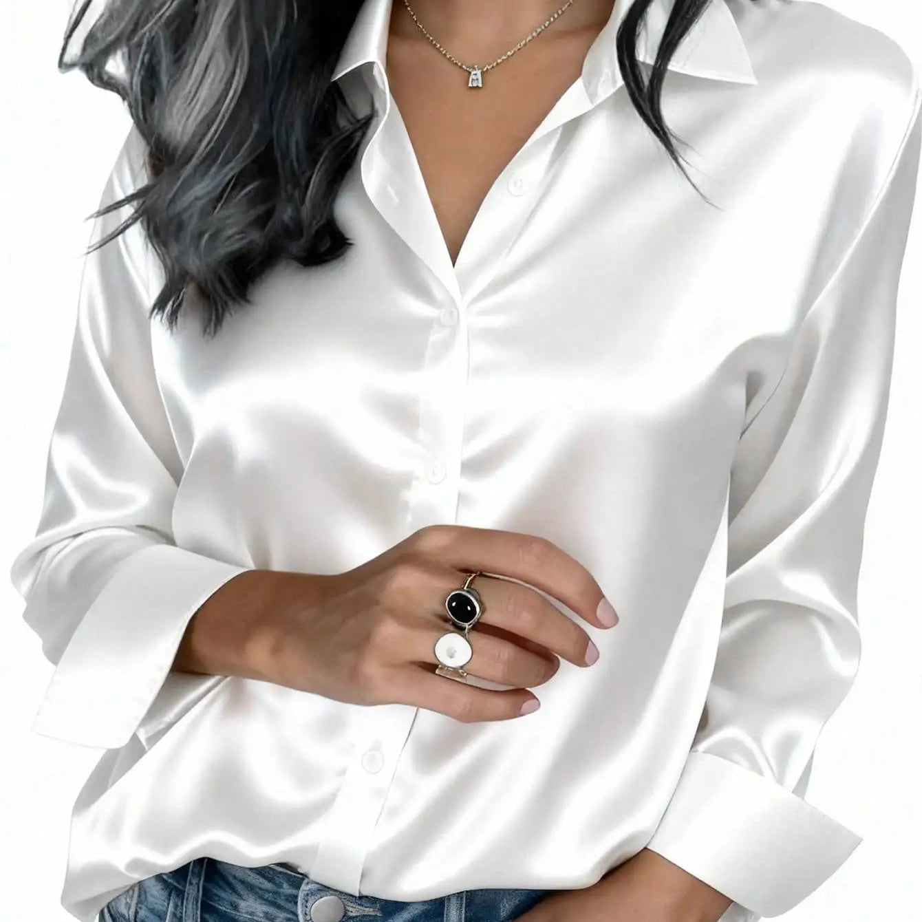 Women's Satin Button-Up Blouse