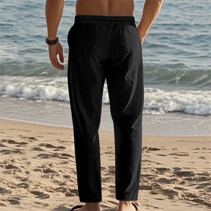 Men Lightweight Drawstring Linen Pant
