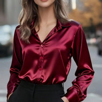 Women's Satin Button-Up Blouse