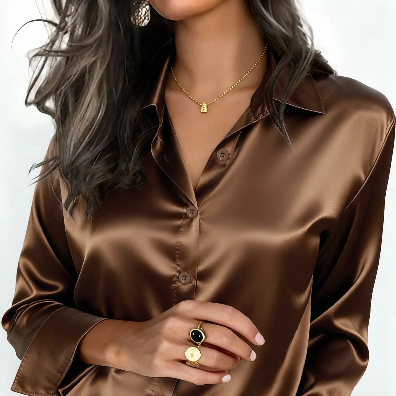 Women's Satin Button-Up Blouse