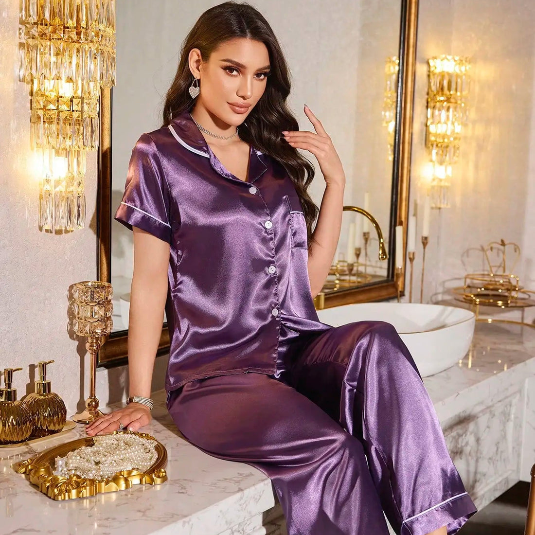 Women Satin Pajama Set