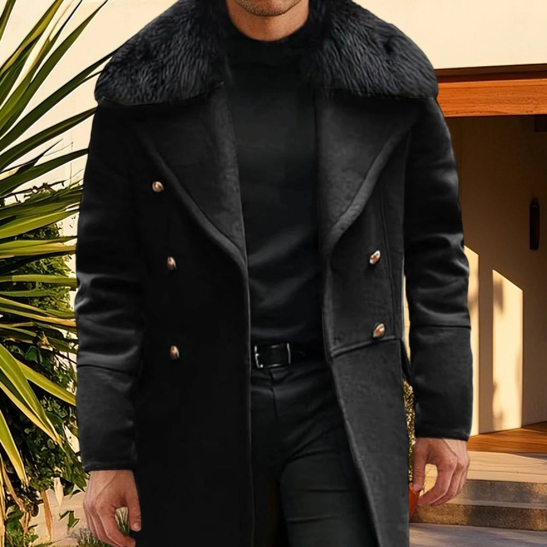 Men Classic Double Breasted Trench Coat