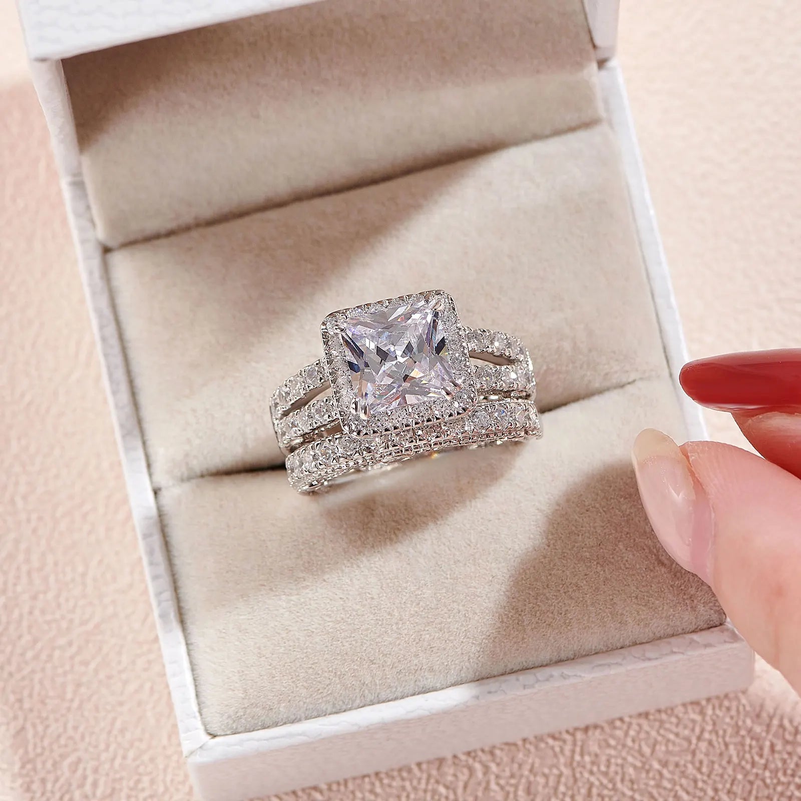 2Pcs Solid 925 Sterling Silver Wedding Rings