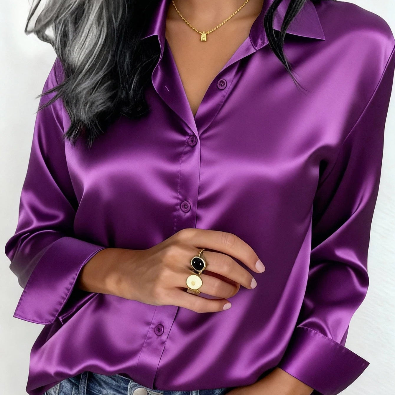 Women's Satin Button-Up Blouse