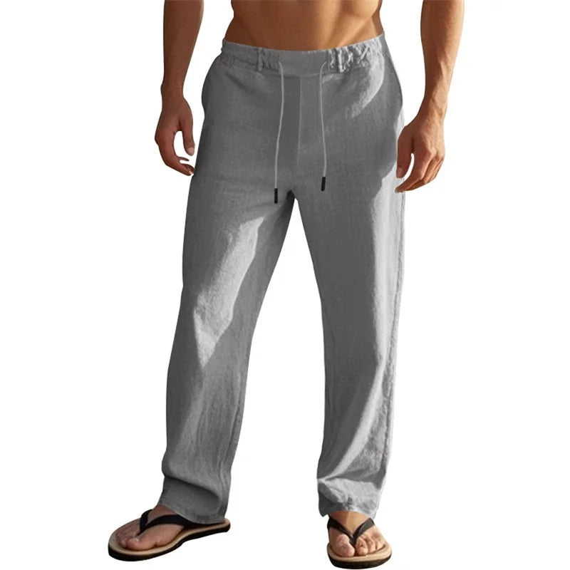 Men Lightweight Drawstring Linen Pant