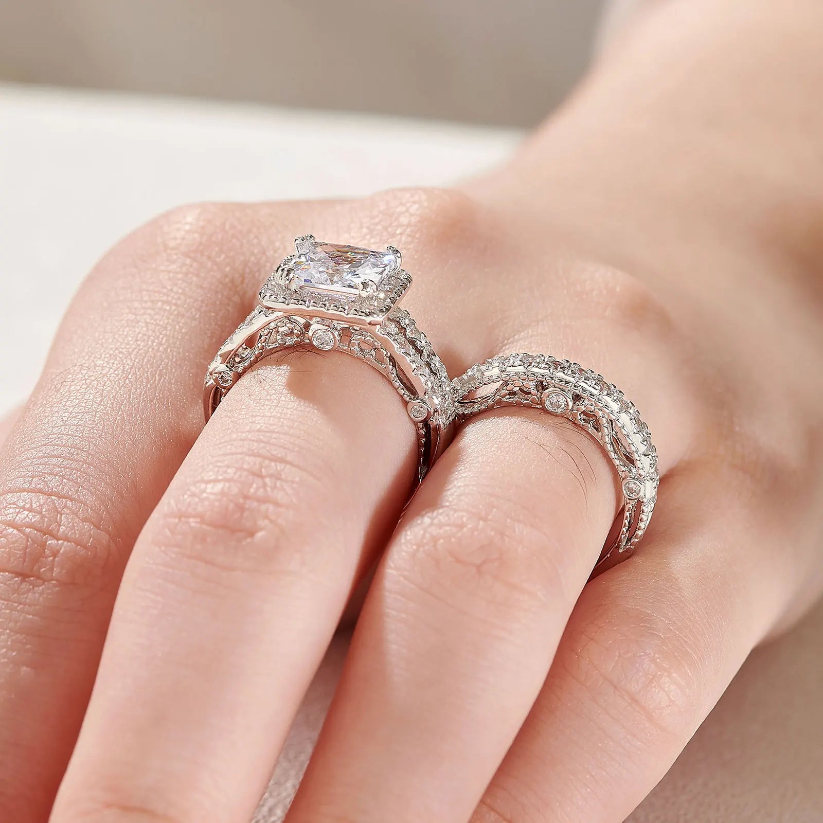 2Pcs Solid 925 Sterling Silver Wedding Rings