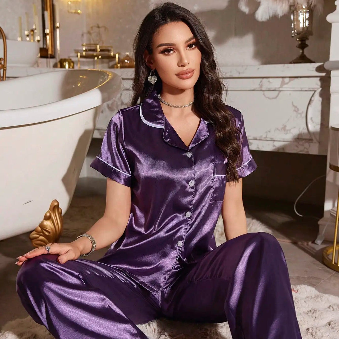 Women Satin Pajama Set