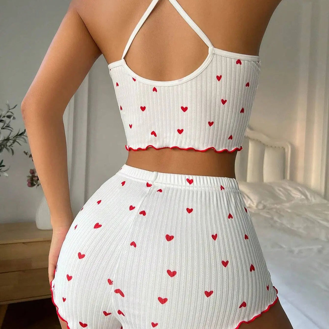 Women Heart Print Pajama Set