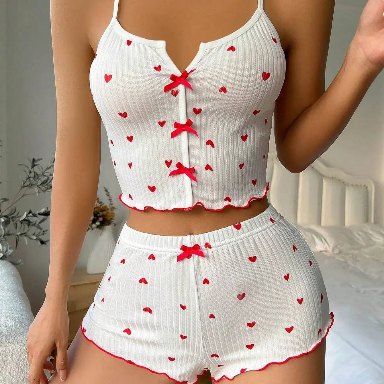 Women Heart Print Pajama Set