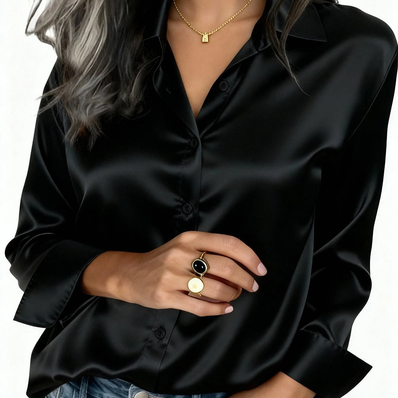 Women's Satin Button-Up Blouse