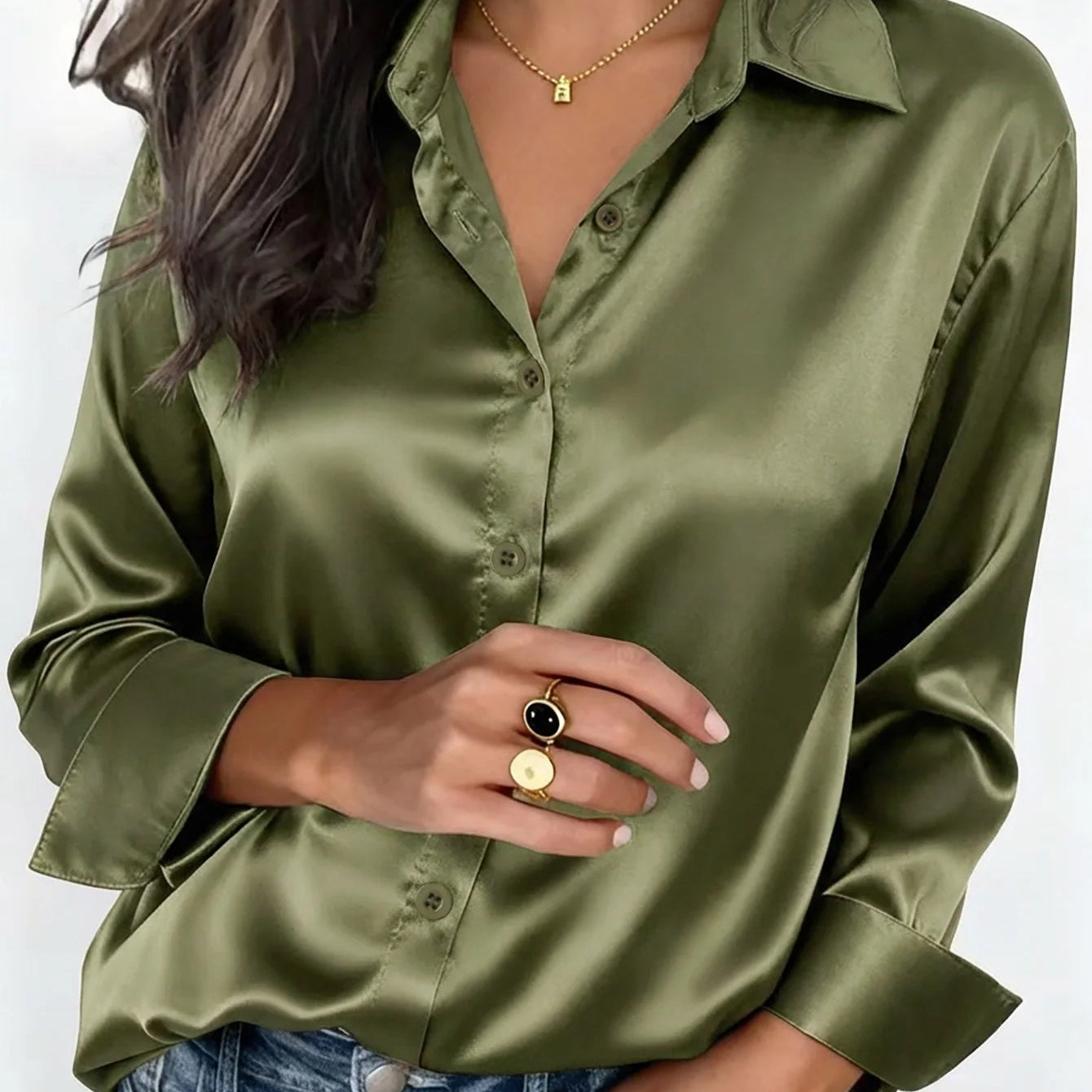 Women's Satin Button-Up Blouse