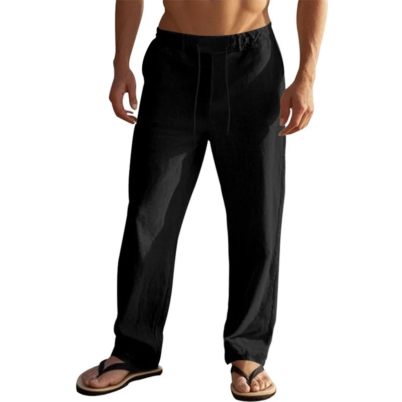 Men Lightweight Drawstring Linen Pant