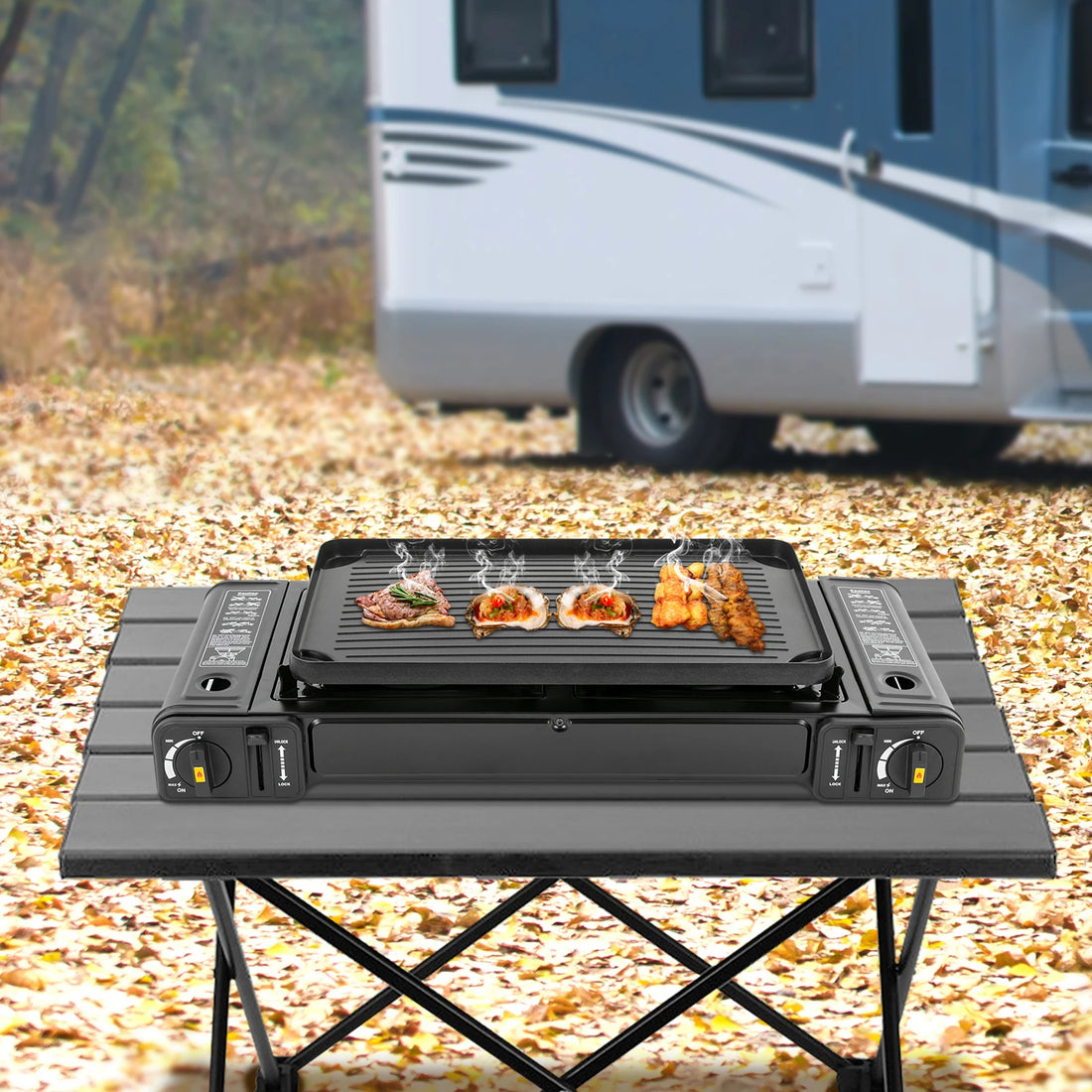 Double Head BBQ Gas stove with Baking Tray
