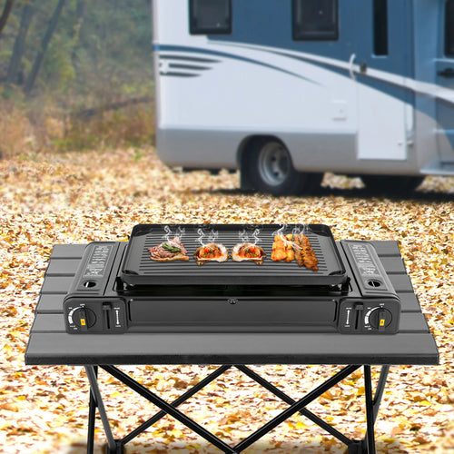 Double Head BBQ Gas stove with Baking Tray